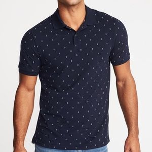 Old Navy Built-in Flex Mens Polo Blue Anchor Print Short Sleeves
